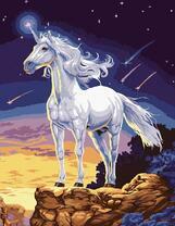 Единорог на фоне падающих звезд
