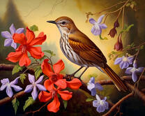 Птичка в ярких цветах