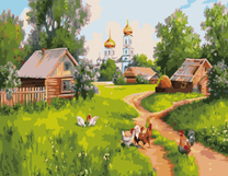 Куры на деревенской дороге к храму