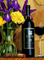 Розы и ирисы в букете и вино