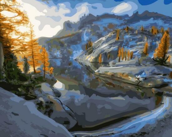 Картина по номерам 40x50 Пейзаж осеннего озера в горах