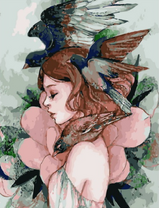 Без бренда «Девушка с большим цветком и птицы» в Чите в интернет-магазине  Без бренда «Девушка с большим цветком и птицы» в Чите