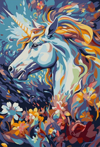 Яркий красочный единорог