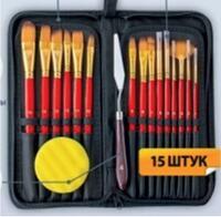 Без бренда «Набор кистей для рисования в чехле, премиум набор (15 нейлоновых кистей, 1 мастихин) красные» в Чите