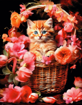 Без бренда «Рыжий котенок в корзине с цветами» в Чите