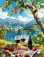 Без бренда «Винный натюрморт с бокалами, бутылкой вина, фруктами и ягодами» в Чите