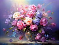 Нежный розово фиолетовый букет в вазе