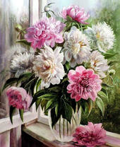 Без бренда «Пионы в прозрачной вазе у окна» в Чите